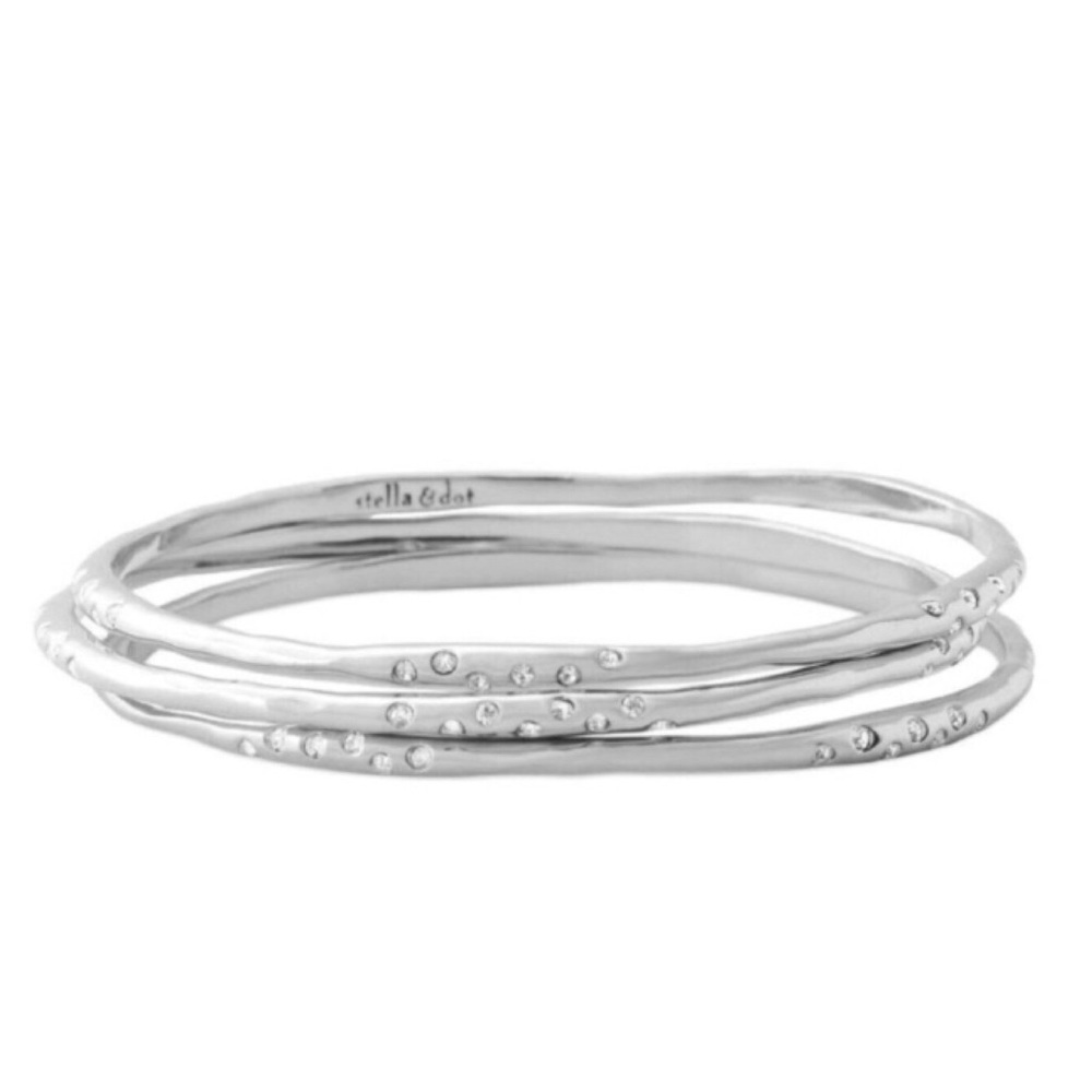 Stella & Dot | Silver + Crystal Retired Rhea Bracelet Set of 3 - Picture 5 of 5